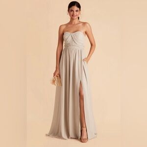 NWOT Birdy Grey Chiffon Dress Neutral Champagne Grace Convertible Bridesmaid